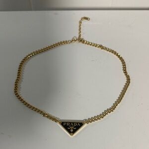 Prada Gold Chain Necklace with Black Triangle Pendant